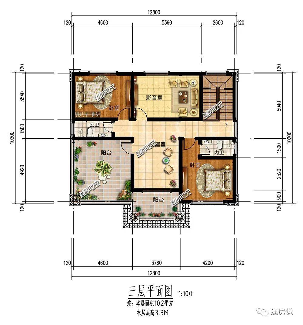 农村建房图纸:建栋面宽12米,占地130平的爆款欧式别墅