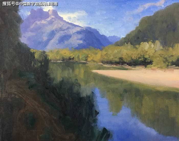 这幅新西兰河的风景 中国数字油画网分享