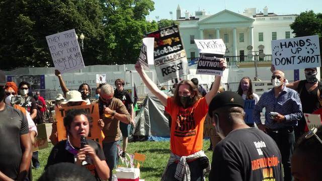 特朗普74岁生日当天:有人在白宫前踩蛋糕抗议,