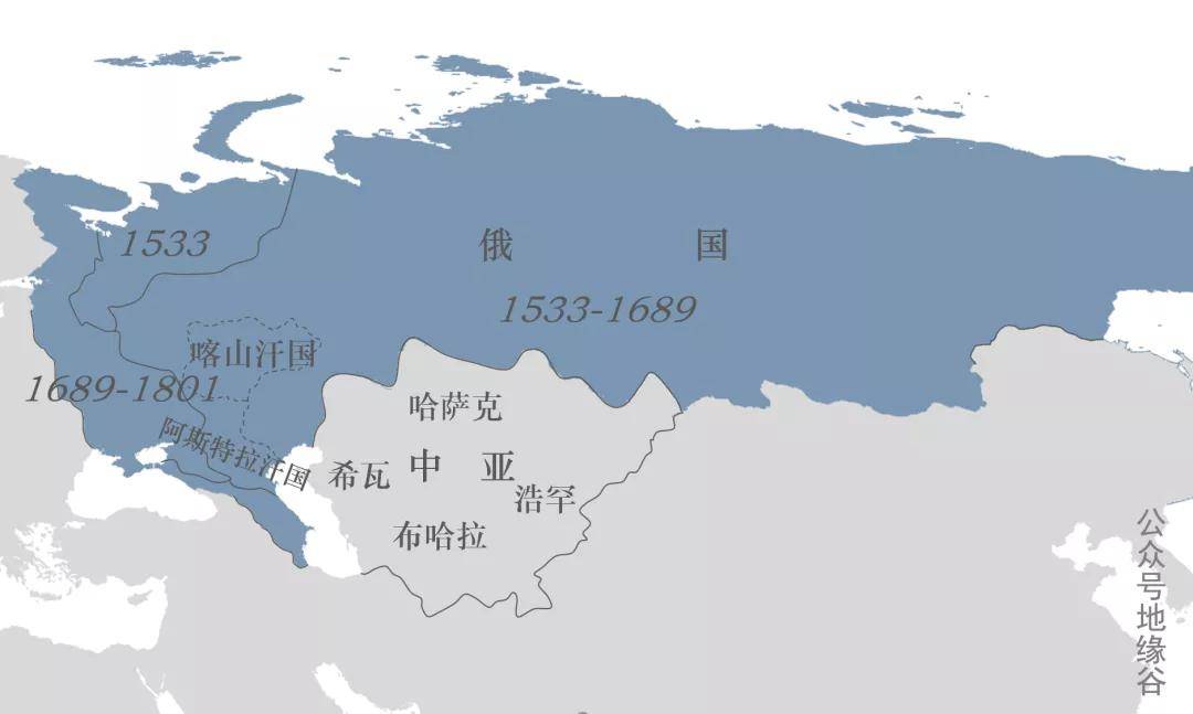 东南部抵达里海北岸和西北岸,成为与哈萨克汗国和希瓦汗国领土毗