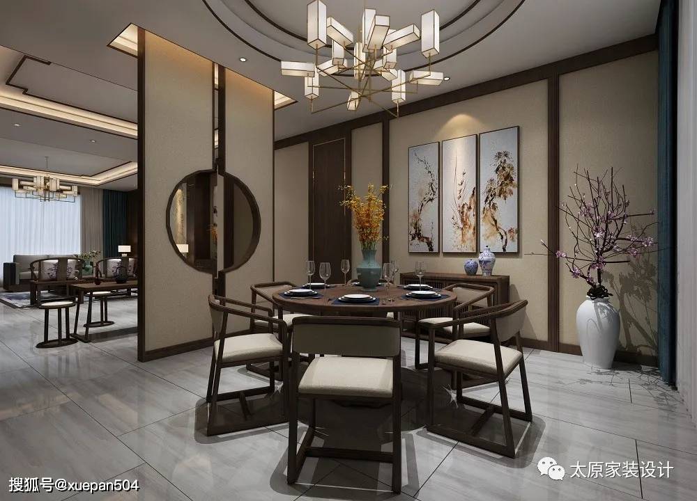 山西吕梁260平新中式餐厅装修效果图
