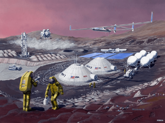太空探索技术公司提出的火星基地阿尔法的艺术家印象.(spacex公司)
