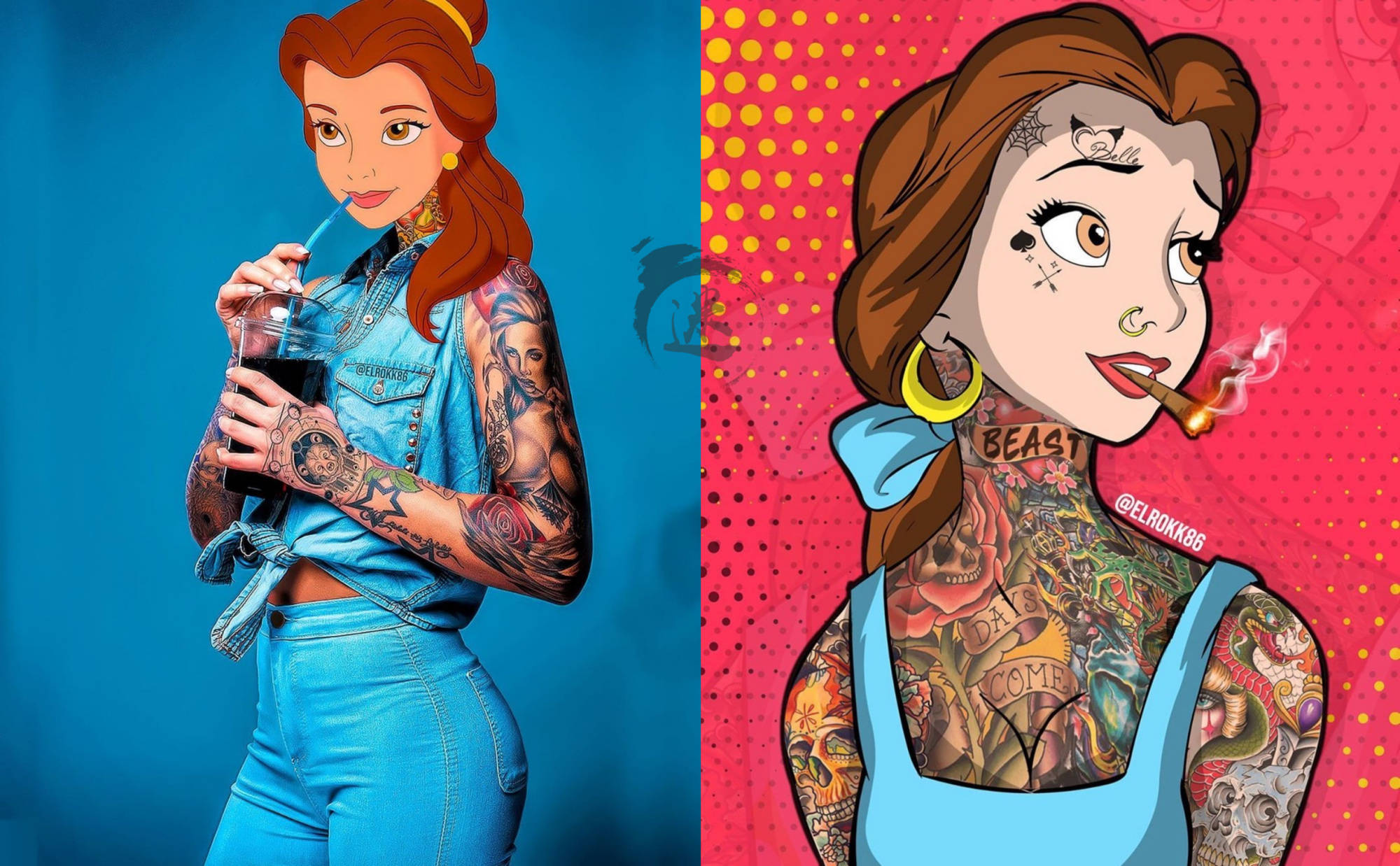 原创"坏女孩"画风的迪士尼公主,纹身香烟少不了,家长:必须举报!