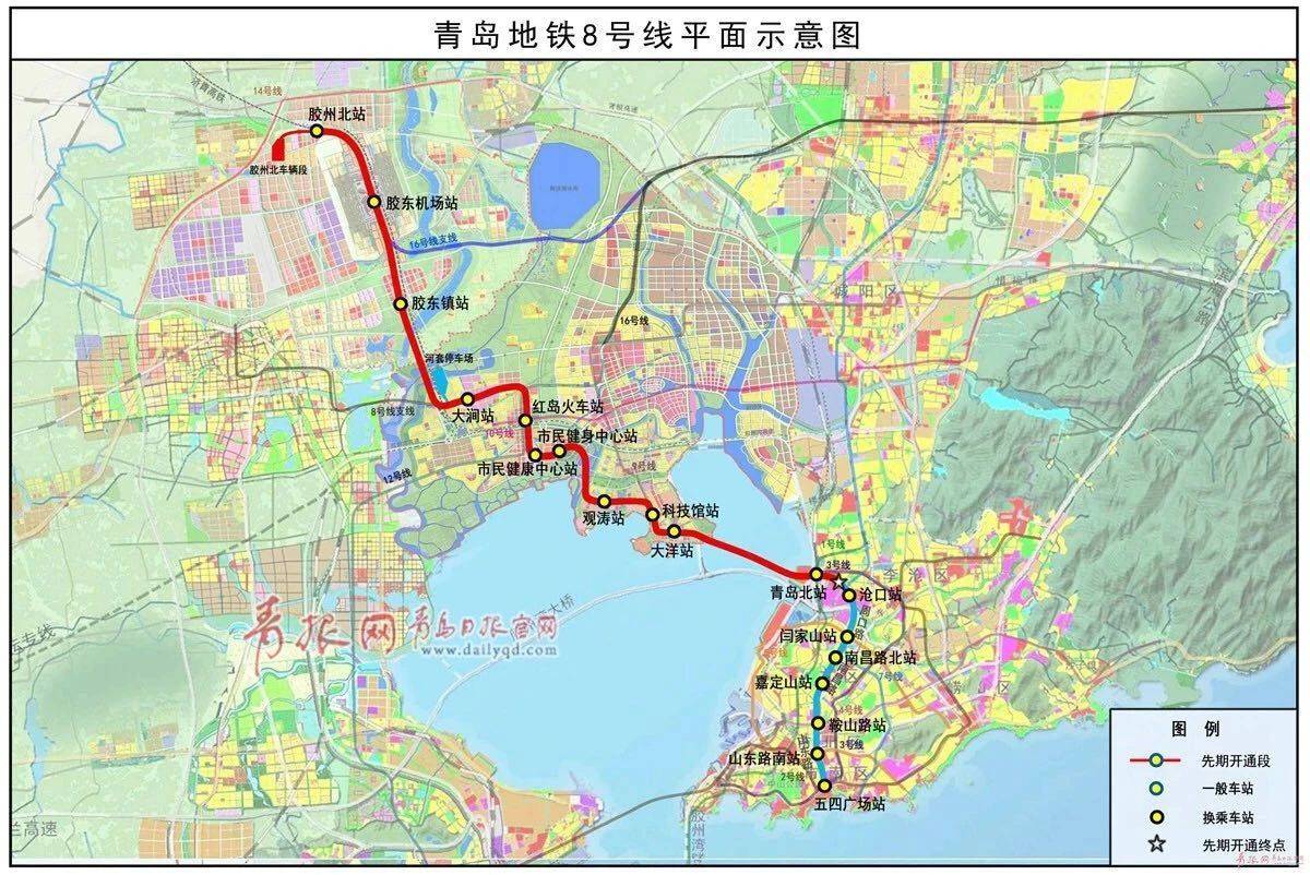 国铁红岛站,红岛cbd,过海至青岛北站枢纽,后经沧口机场沿周口路,南昌