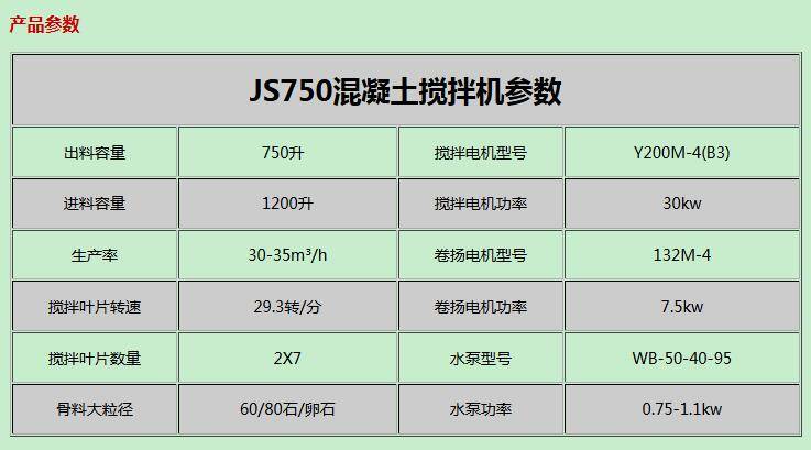 js750混凝土搅拌机产品参数