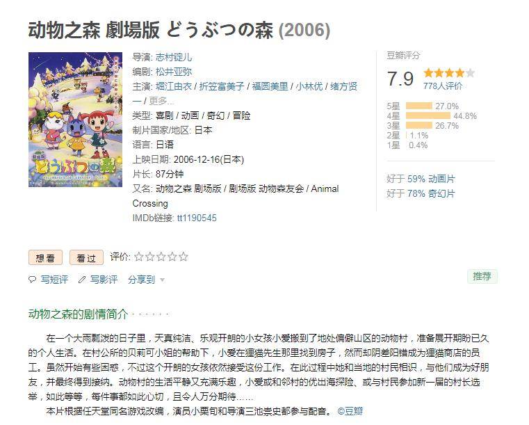 动物之森动画要播了，其实16年前就出过，当年票房超18亿日元_游戏
