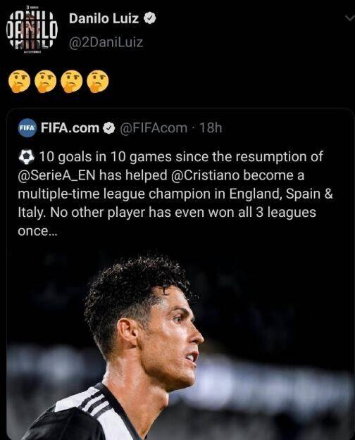 FIFA尬吹C罗英西意夺冠唯一之人 达尼洛：？？？