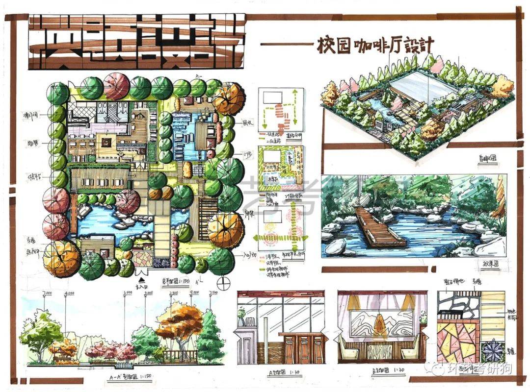 室内快题丨餐饮空间(餐厅咖啡馆茶室)专题作品集锦/环艺考研狗
