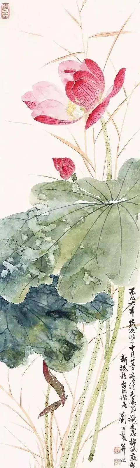 刘伯农 荷花 这幅画最出彩的地方在于荷花,红得入心入魂,纯洁无瑕.