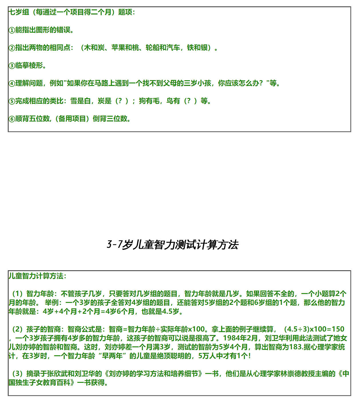 3-7岁儿童智力测试表!看看你的baby合格没有!附计算方法