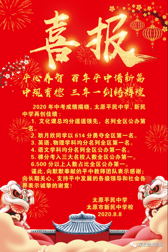 2020年太原市各初中中考喜报汇总