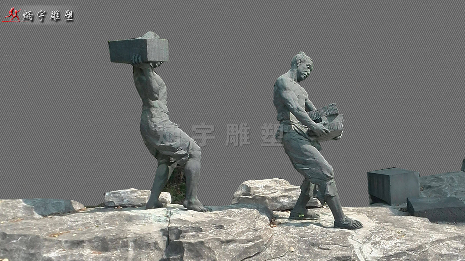 古代修路人物雕塑, 建筑工人雕塑,搬石头人物雕塑,人物雕塑