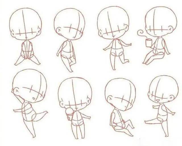 一组萌萌哒q版人体绘画素材|可爱