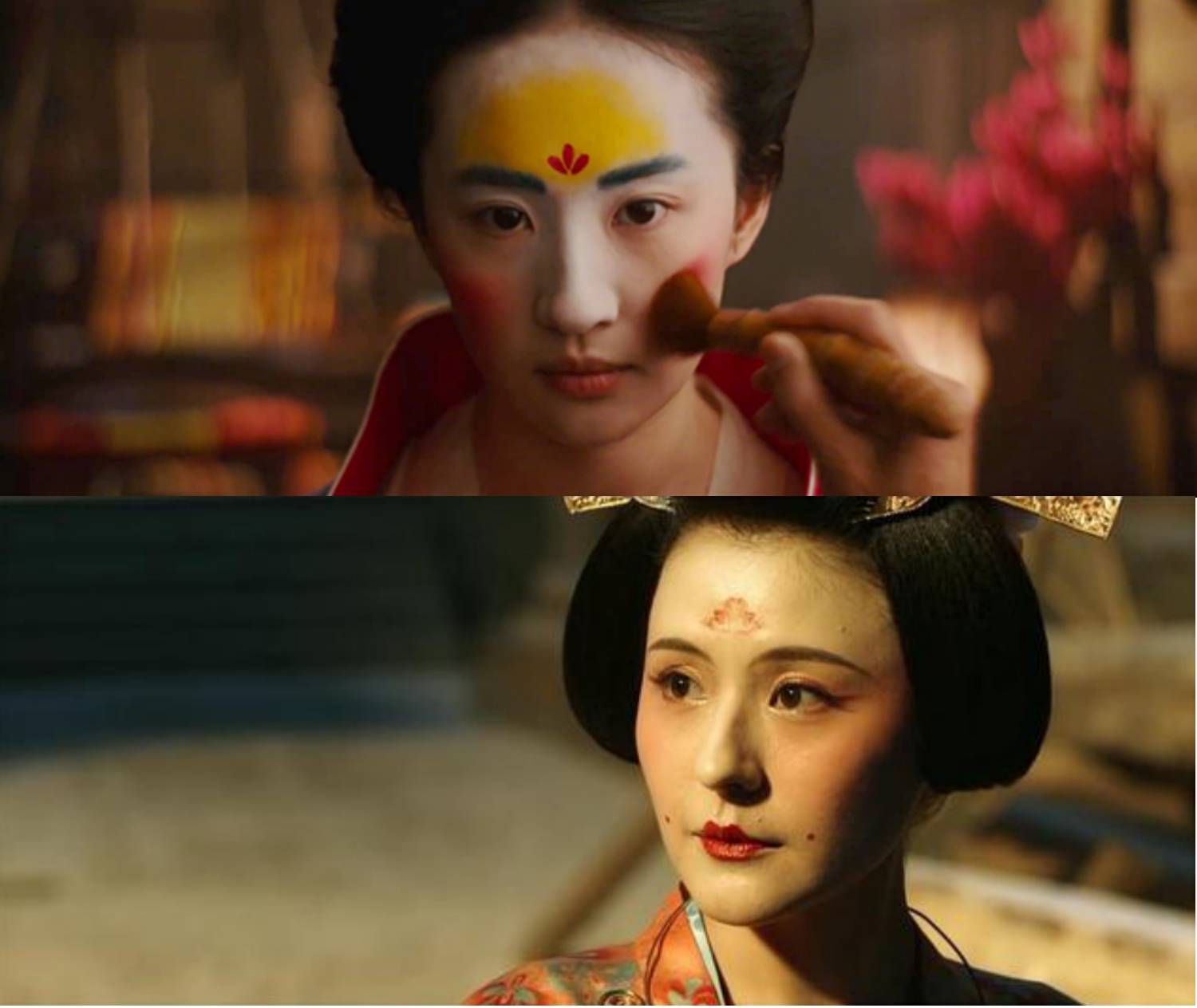有意思的是,这种流行于魏晋南北朝的"花黄"妆,在不同朝代的妆容上却