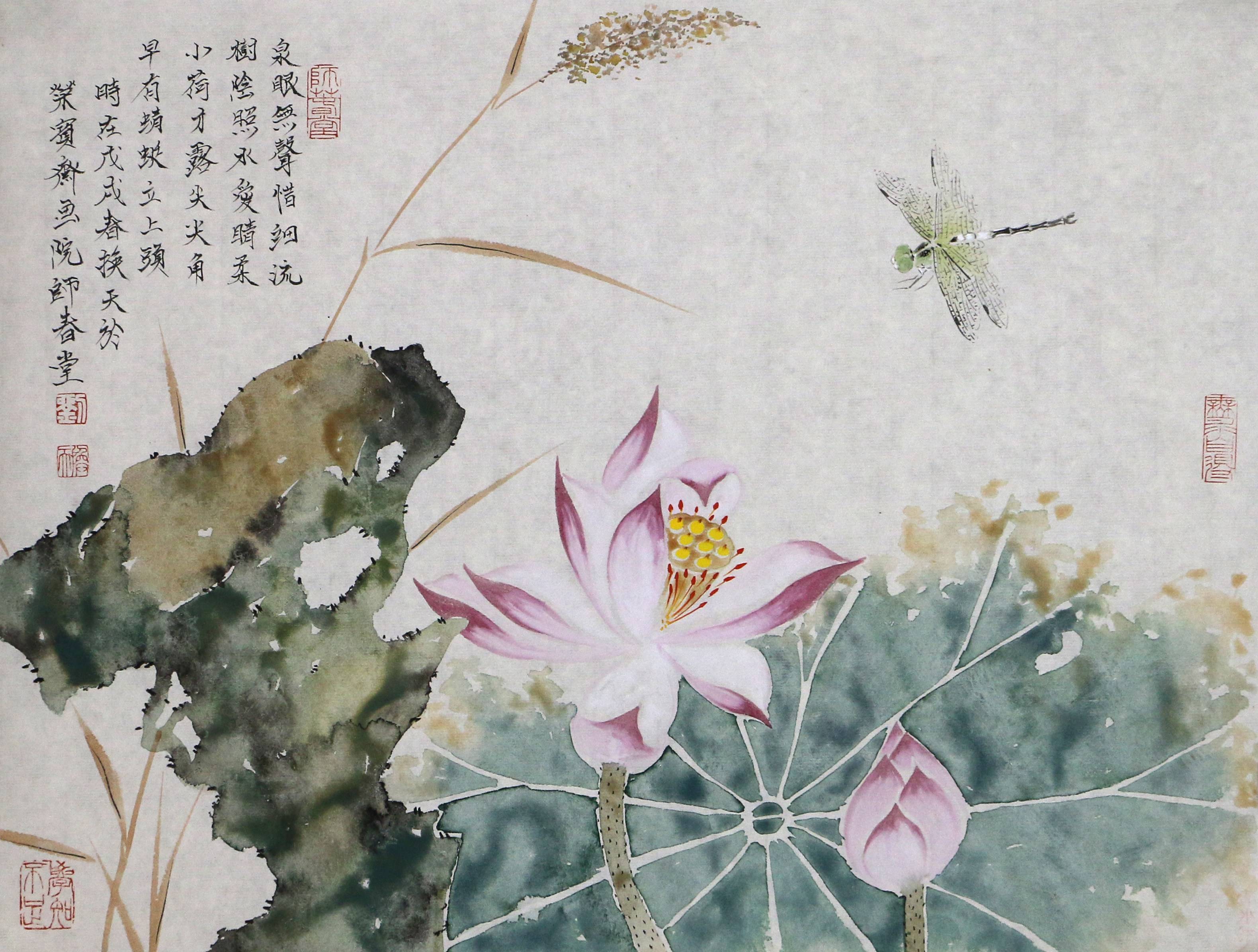 刘换天与近代绘画大师齐白石荷花作品对比欣赏