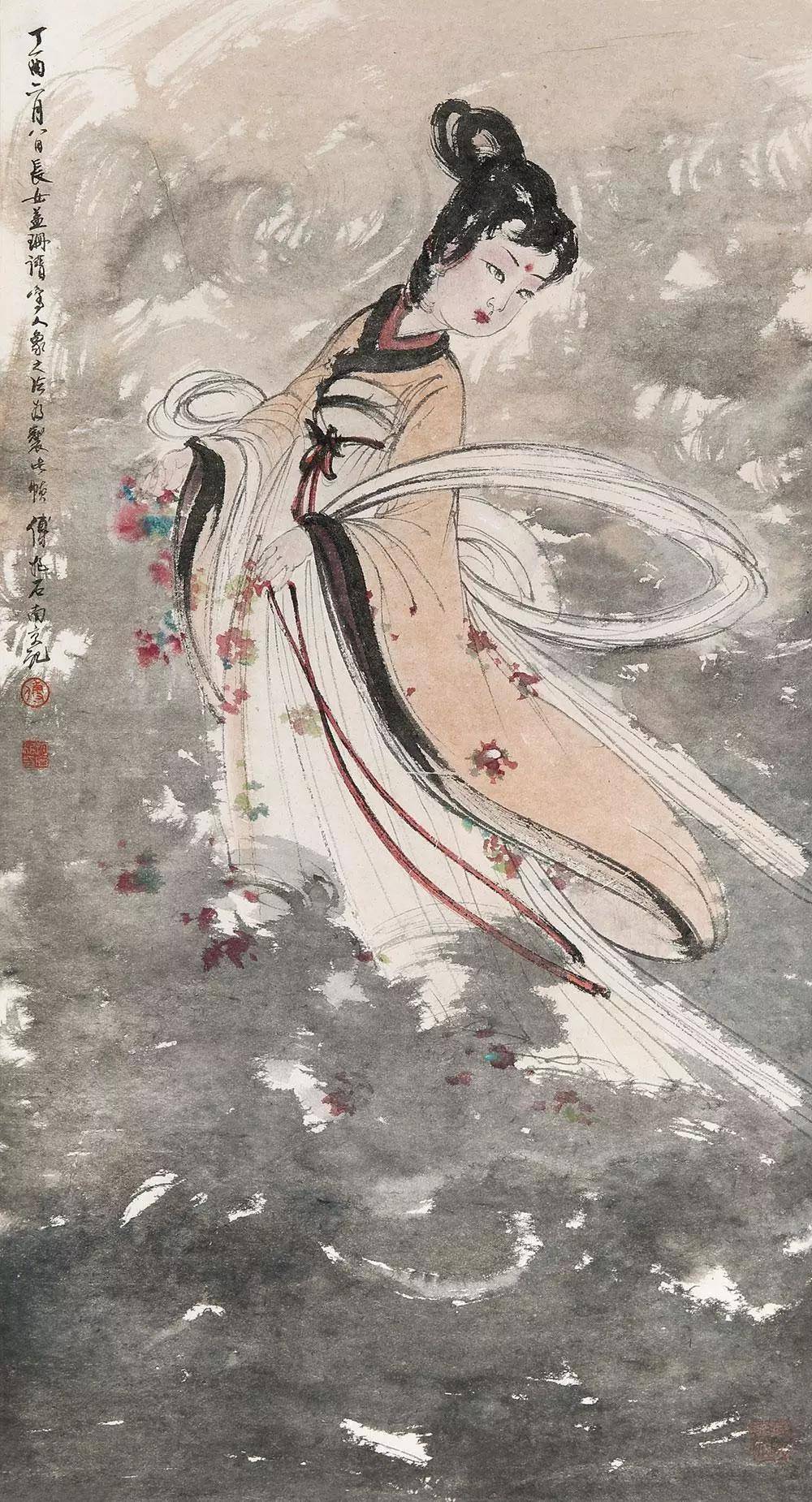 国画大师傅抱石画美女,不看外表看精神!_人物画