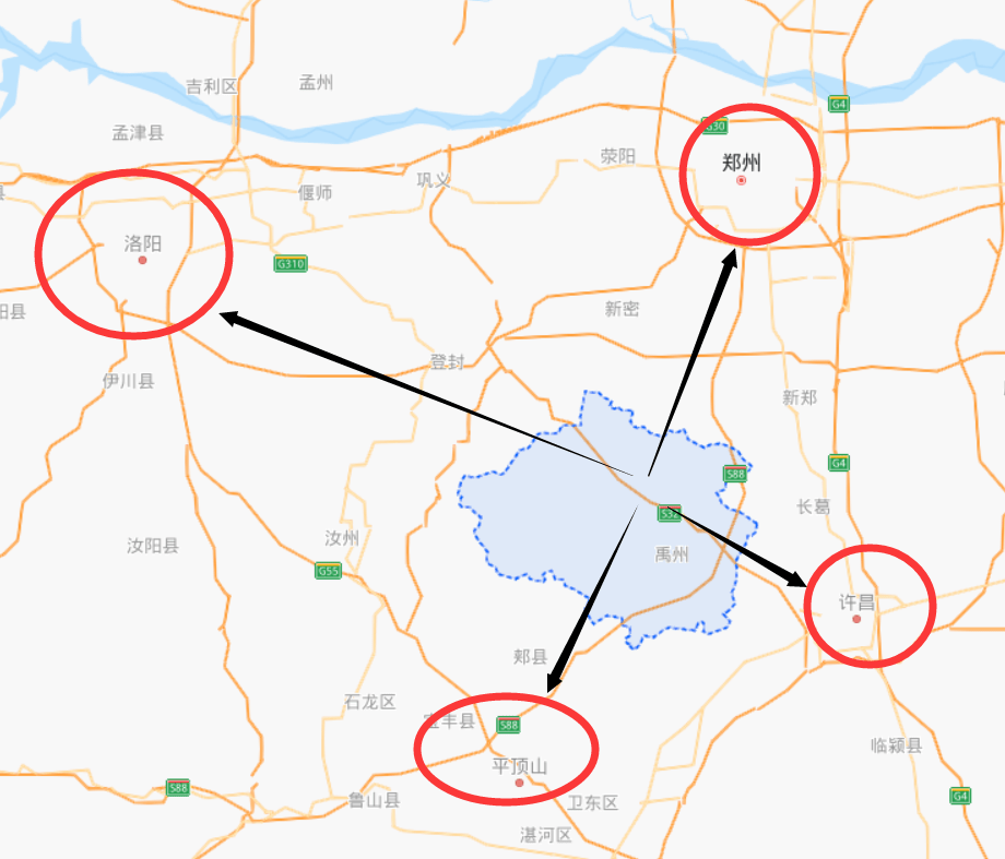 洛阳,许昌,平顶山四个大中城市围成的四边形内部,有这样的地理位置