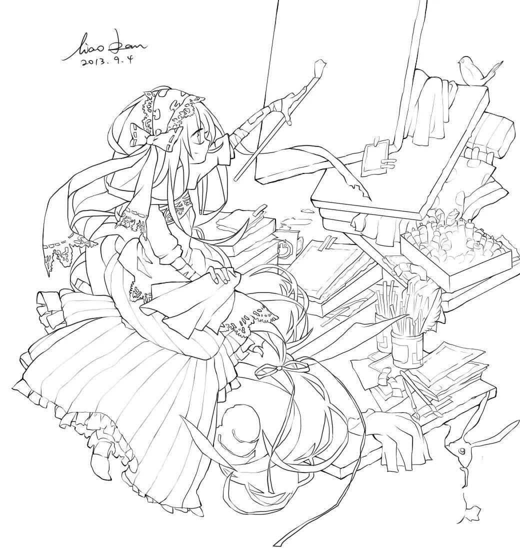 「cg原画插画教程」卡通动漫人物线稿线描插画素材