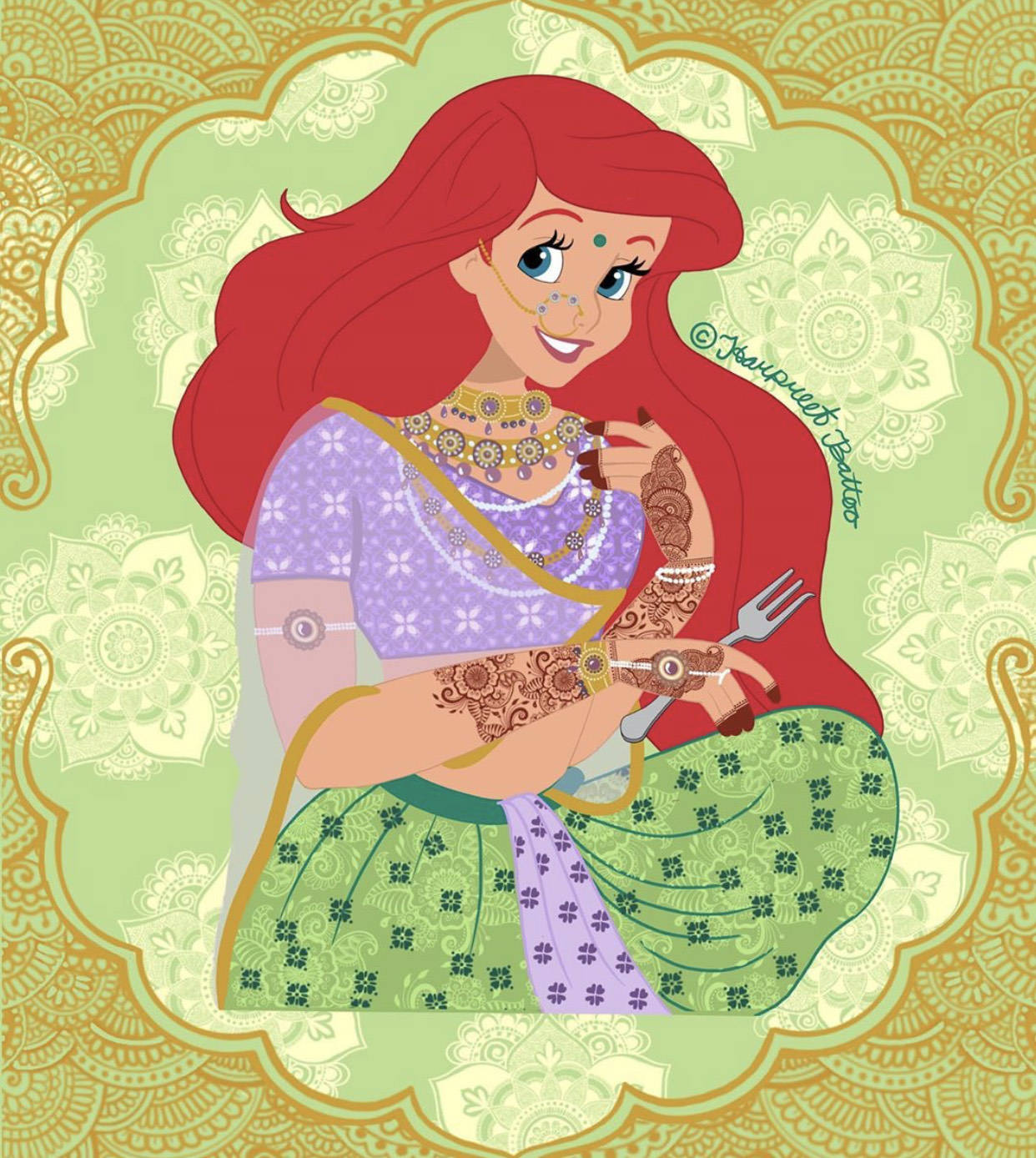 异域|“印度风”下的迪士尼公主，全员皆异域风情，爱丽儿穿鼻环可真疼