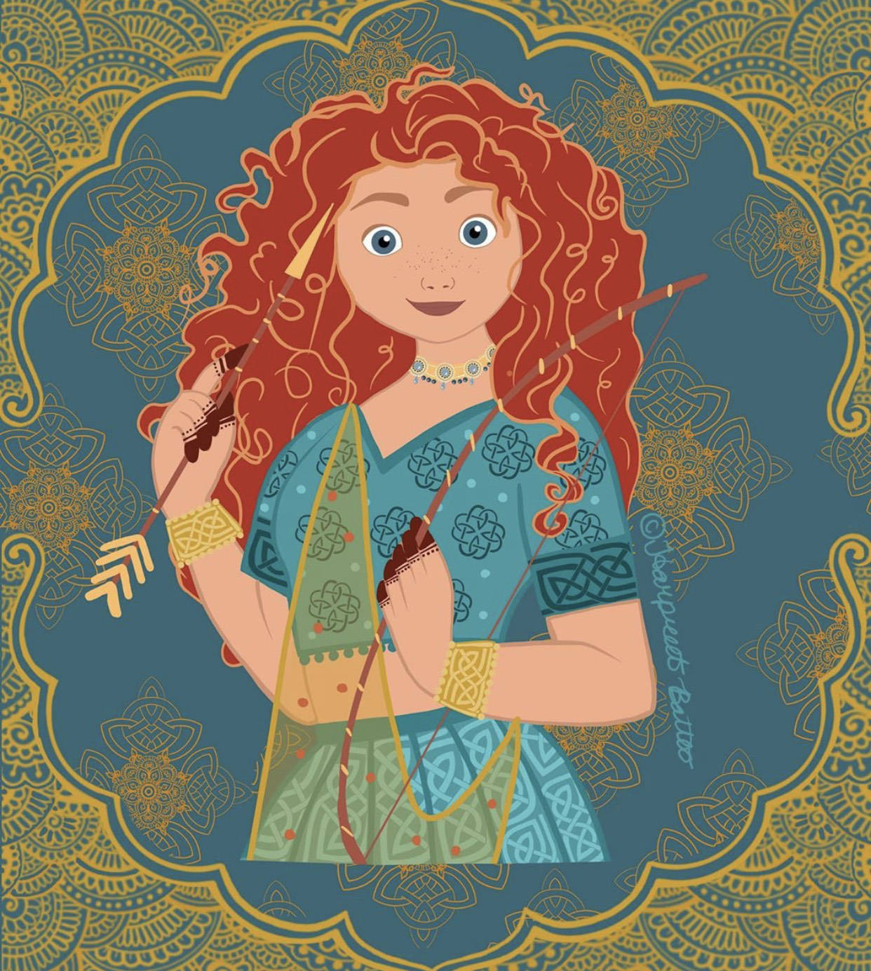 异域|“印度风”下的迪士尼公主，全员皆异域风情，爱丽儿穿鼻环可真疼