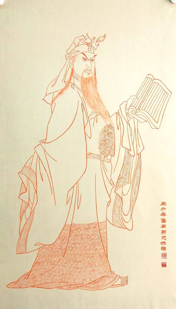 实力派书画家郭思然,朱砂白描关公系列作品欣赏