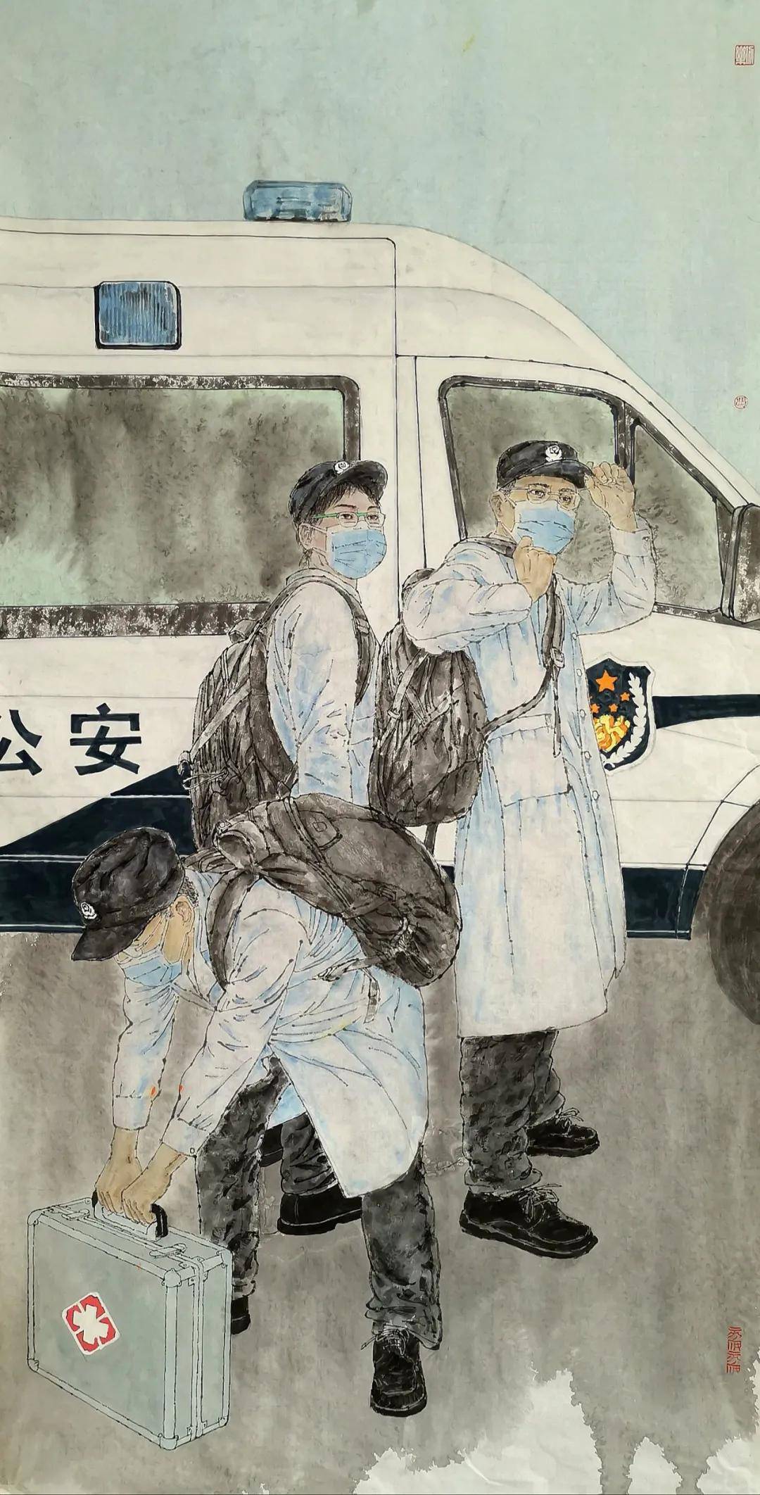 广州市公安局 作品点评 作品《出发》属于中国画门类中的工笔人物画