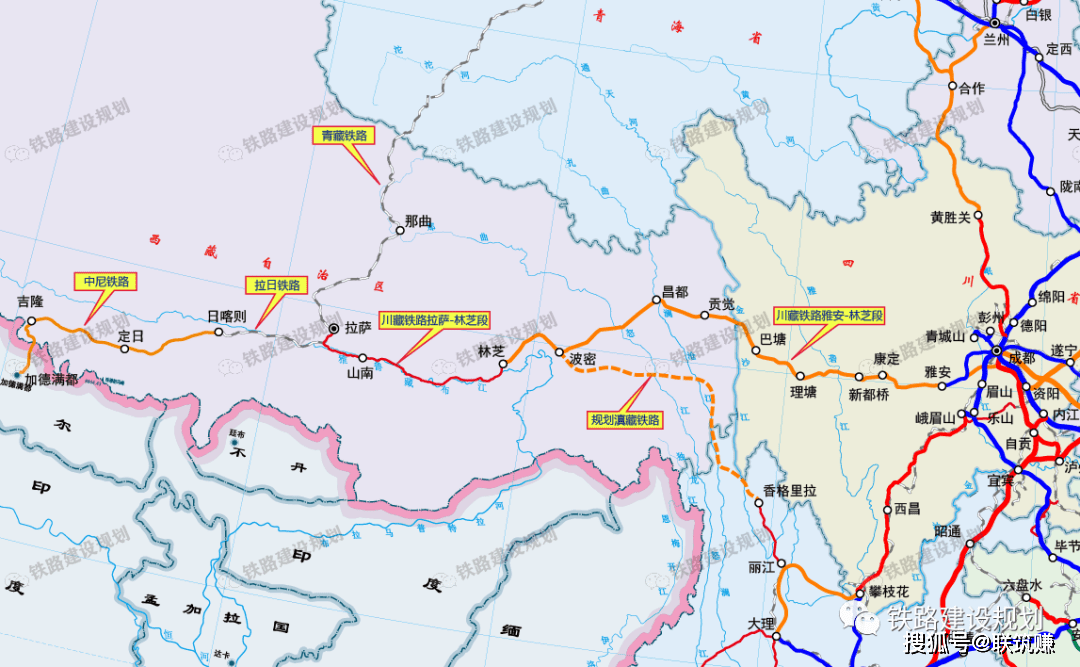 尔后经贡觉,昌都,波密至林芝,与在建川藏铁路拉萨