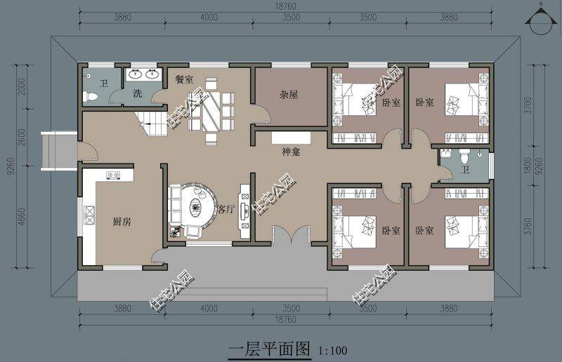 15米宽10米深,两侧不能开窗的一层农村自建房如何设计