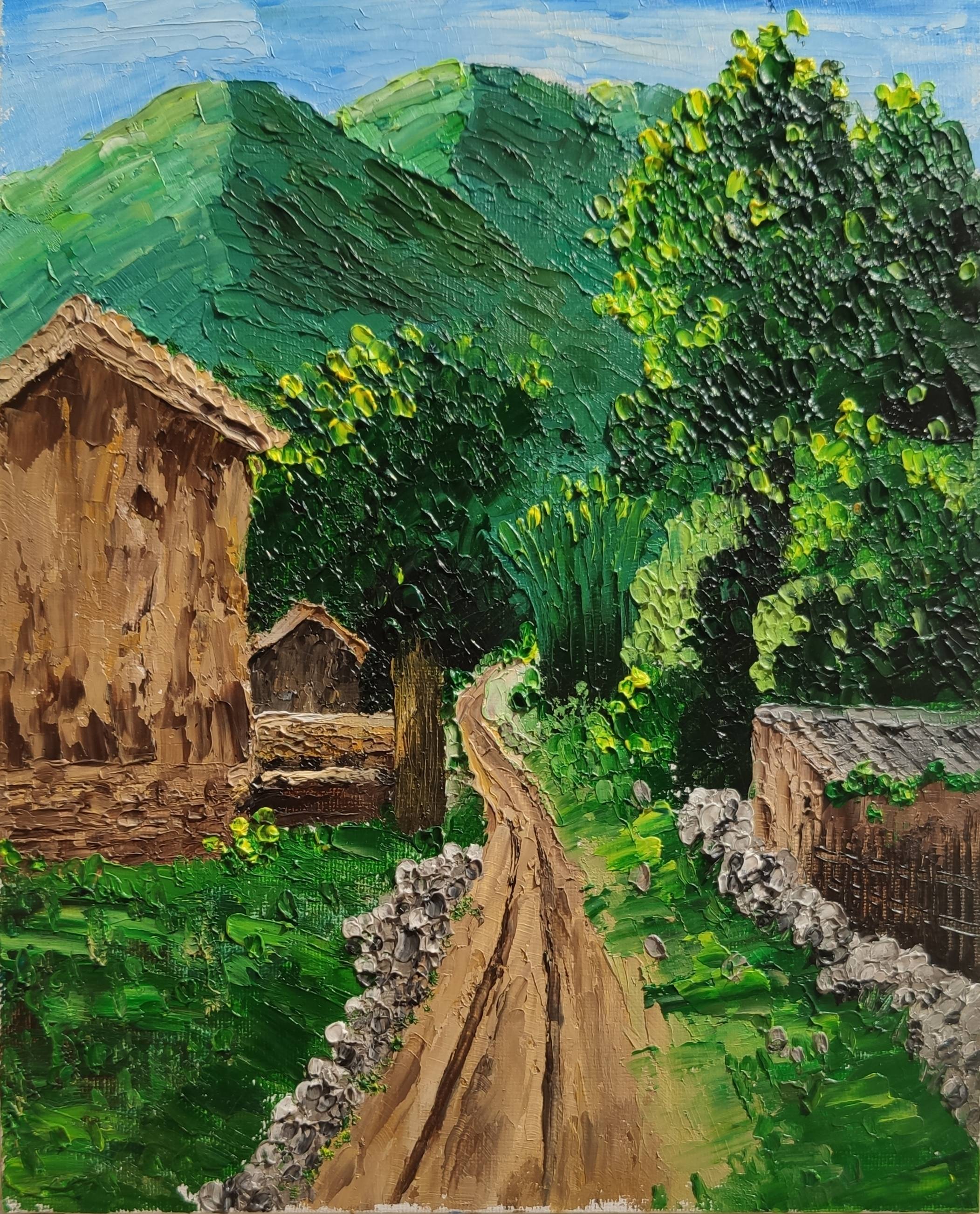 胡维平油画作品《小山村》