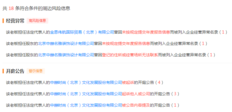 中赫时尚董事总经理谢雪清被法院列为限制高消费人员