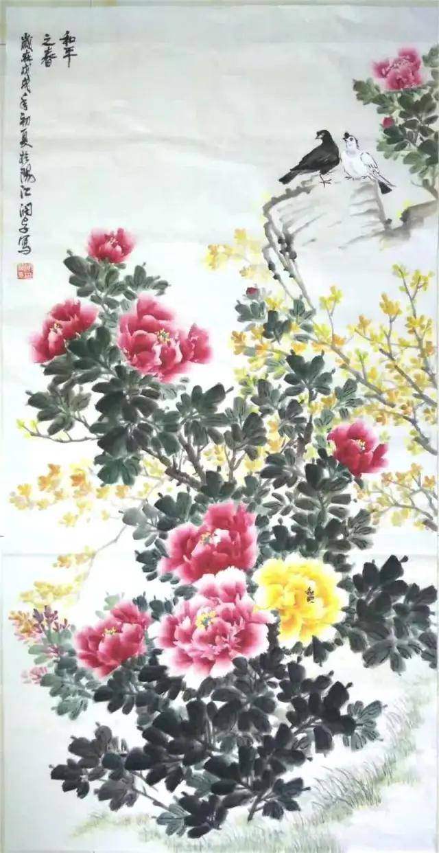 广东阳江70后画家谢润卓擅画写意牡丹字画作品上传太美了