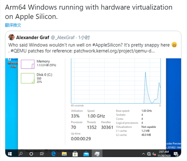系统|极客成功在M1版Mac上运行Win10，意外流畅