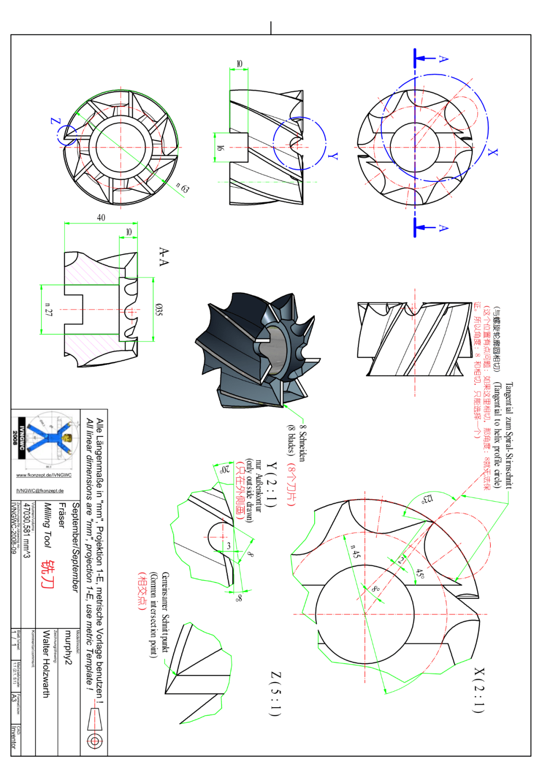 用solidworks画个切削工具:铣刀,建模容易图纸不好看