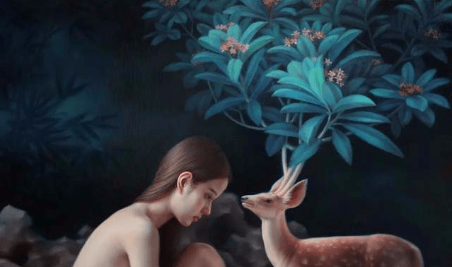 油画中的唯美女子,美得清雅脱俗