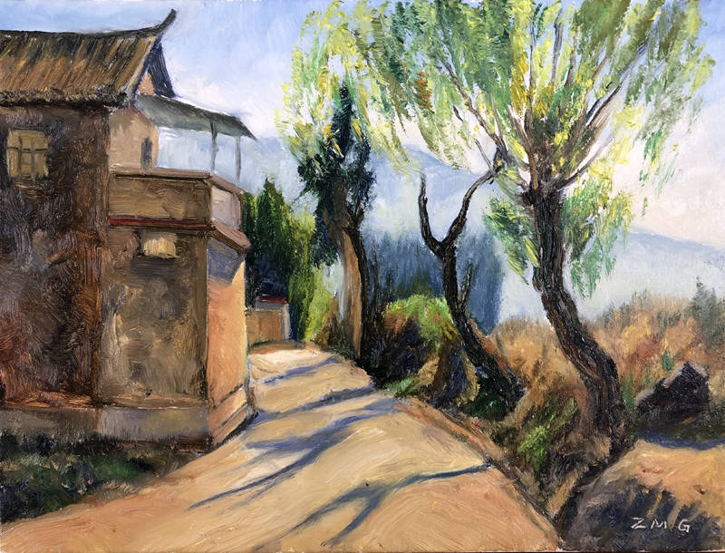 白族油画家张敏刚风景油画写生作品