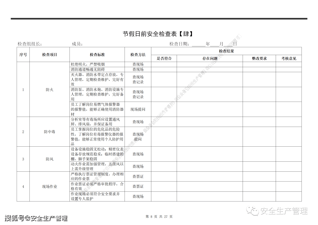 节假日前安全检查表汇编(30页)