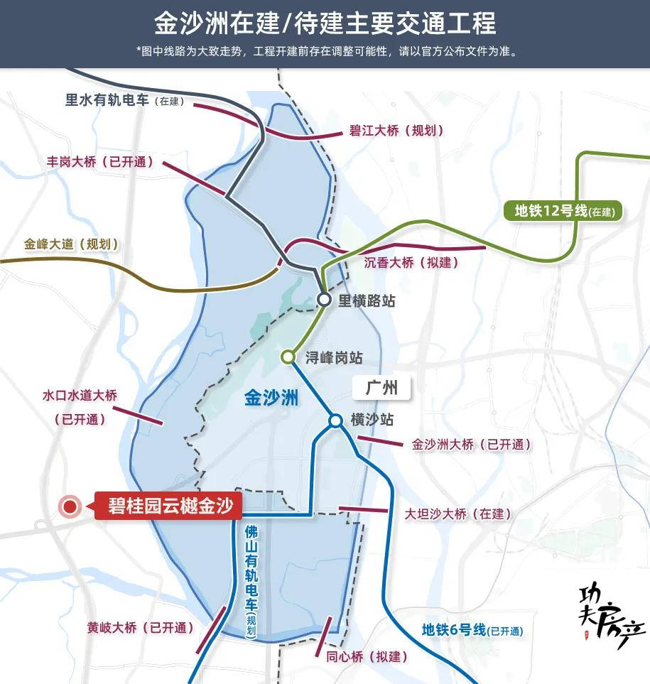 跨珠江水道,西接佛山南海区建设大道,规划为金沙洲地区与广州主城区