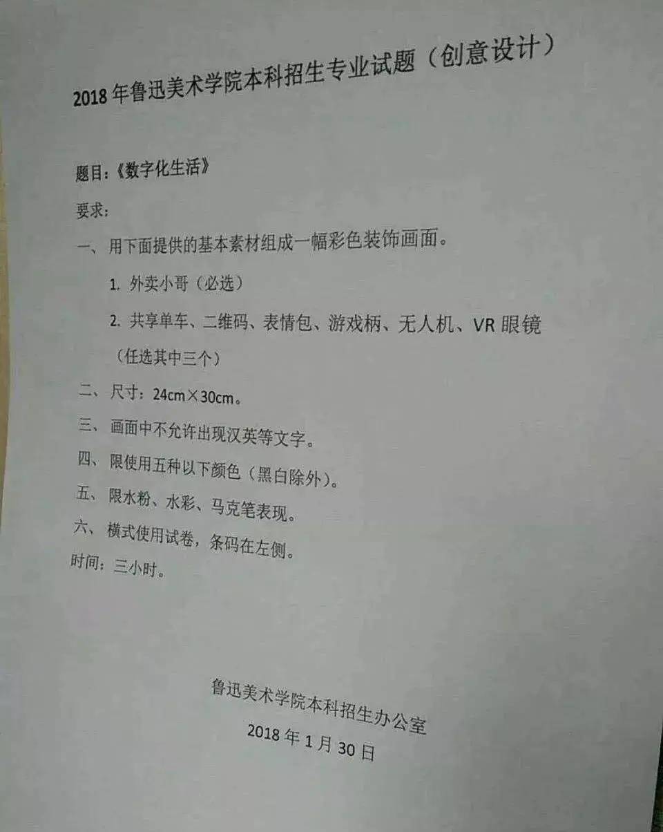 (省外)造型类● 素描考题四开,男青年半身像真人写生● 色彩考题四开