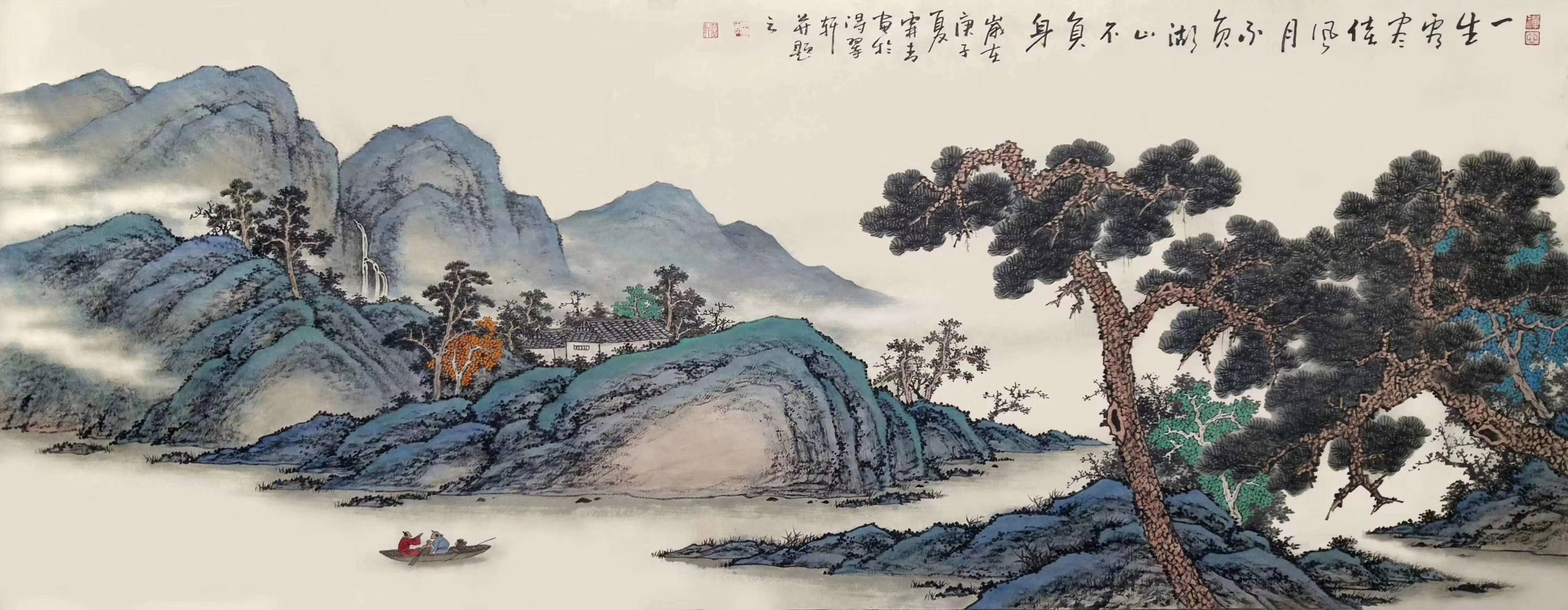 画家霖青过古代隐士一样生活的仿古山水画现代画师