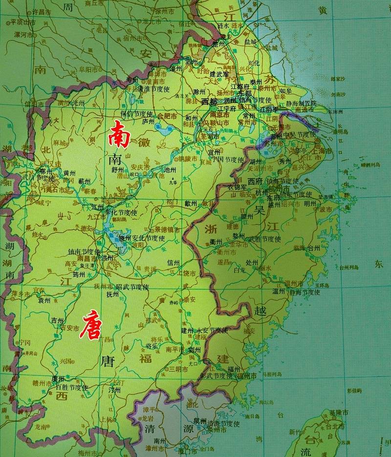 南唐吞并闽国后的疆域图