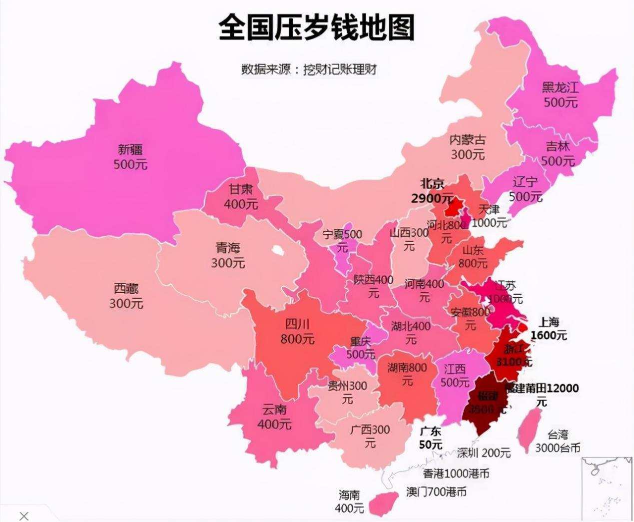 一张"全国压岁钱地图",成为众人探讨的热点话题.