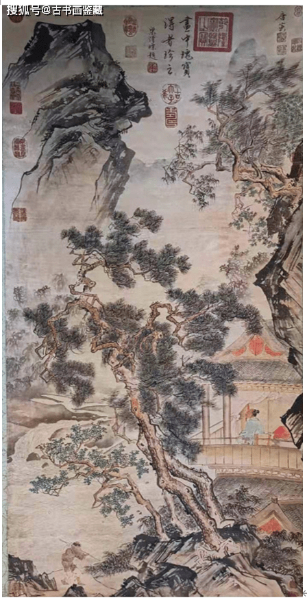 明代唐寅闲亭观峰图中堂
