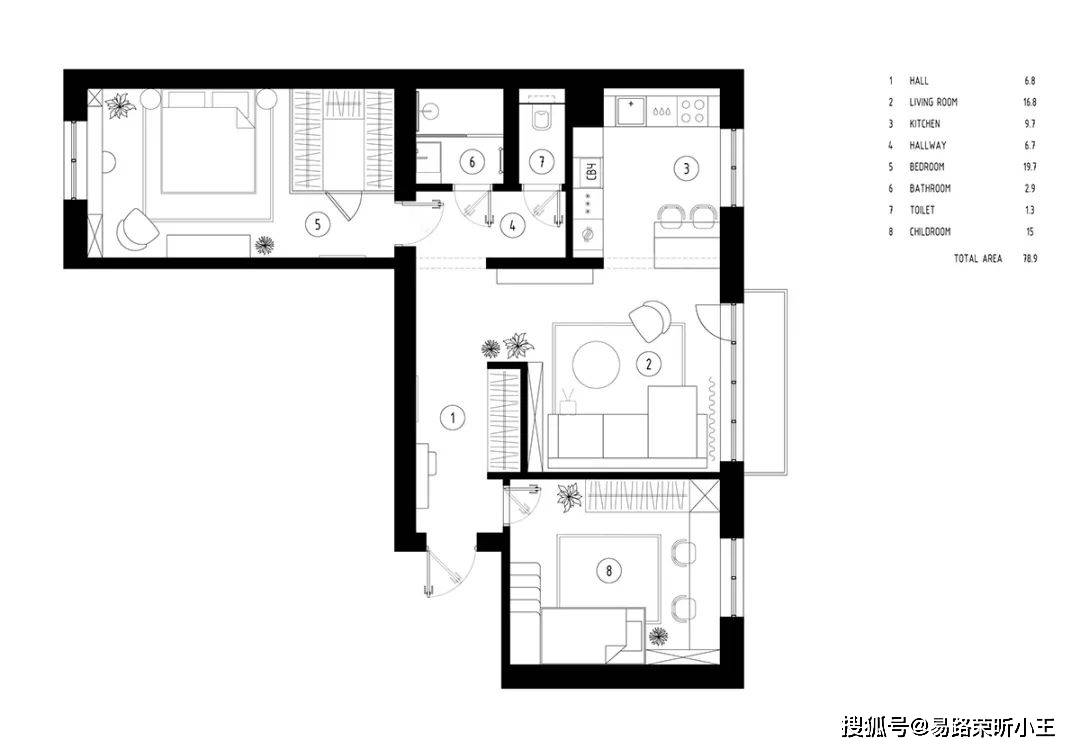 非常有个性手枪型户型虽然居住面积不大但每个空间都经过设计师精心