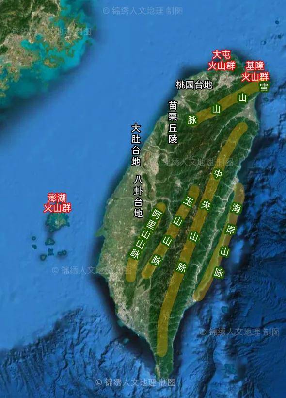 台湾岛内山脉分布图
