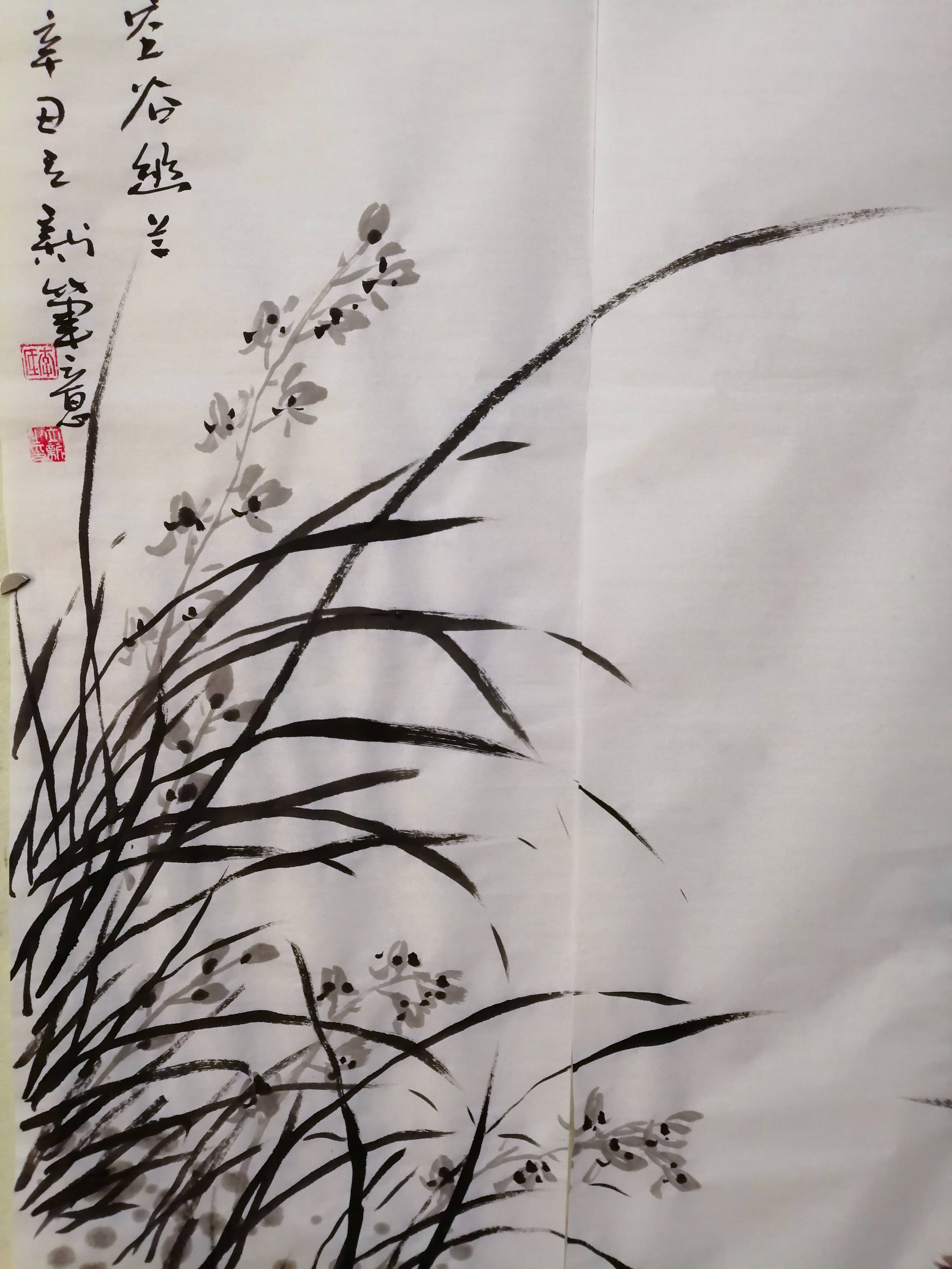 花鸟画家李立新2021年作品四尺对开通景屏国画兰花空谷幽兰赏析