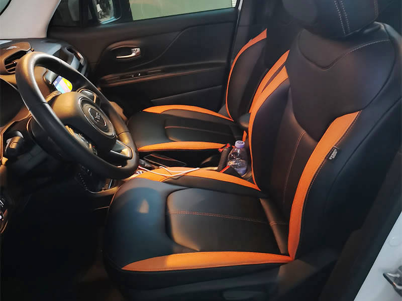 西安jeep自由侠汽车座椅翻新黑色搭配橘黄色真皮