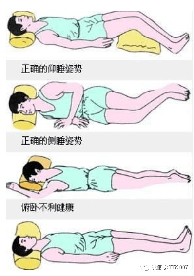 2,侧卧位:将双髋双膝关节屈曲起来,古人说"卧如弓"就是这种睡姿,它