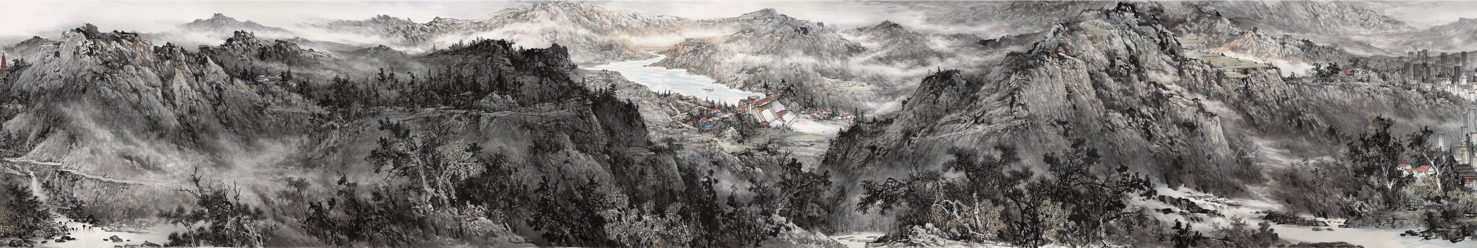 王建玉山水画长卷《汾水长流》