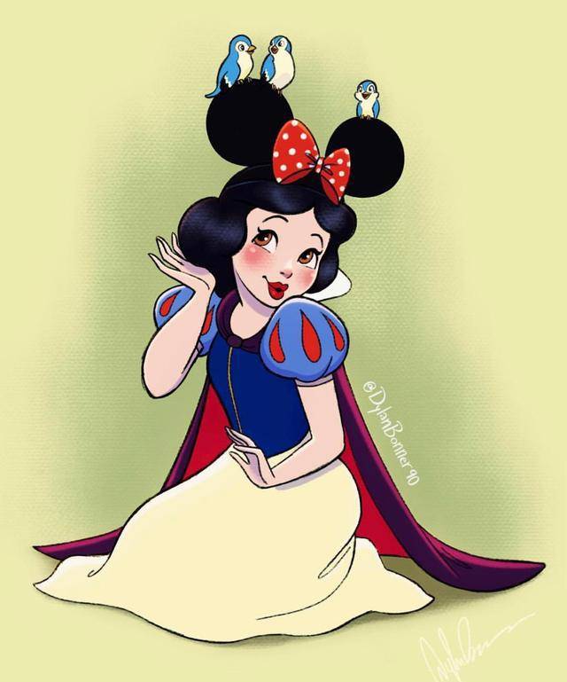 原创米奇风的迪士尼公主白雪公主俏皮可爱花木兰的发饰很特别