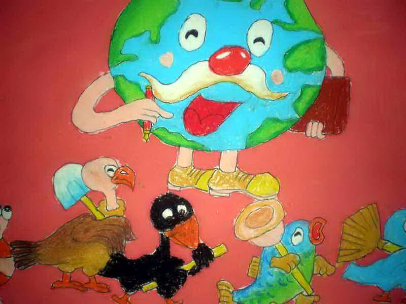 保护地球儿童画:地球妈妈爱干净